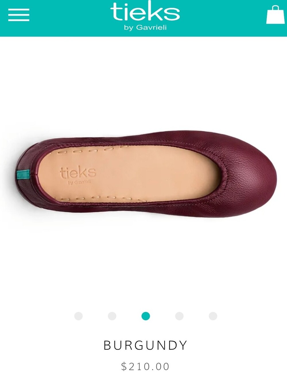 Tieks Burgundy Leather Ballet Flats with Teal Trim - Picture 3 of 9